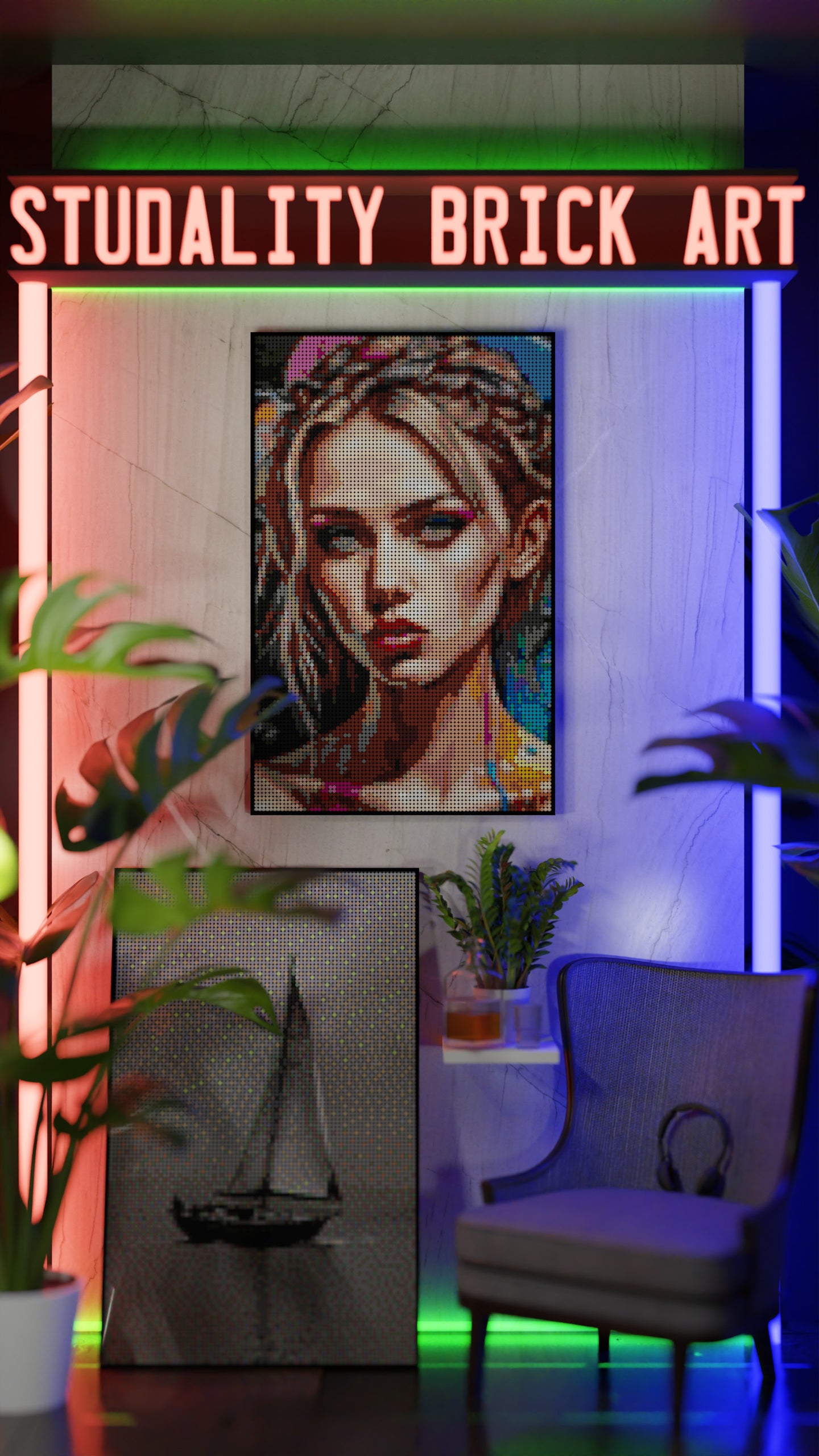 Canvas Muse LEGO® Style mosaic wall art made from colorful plastic bricks